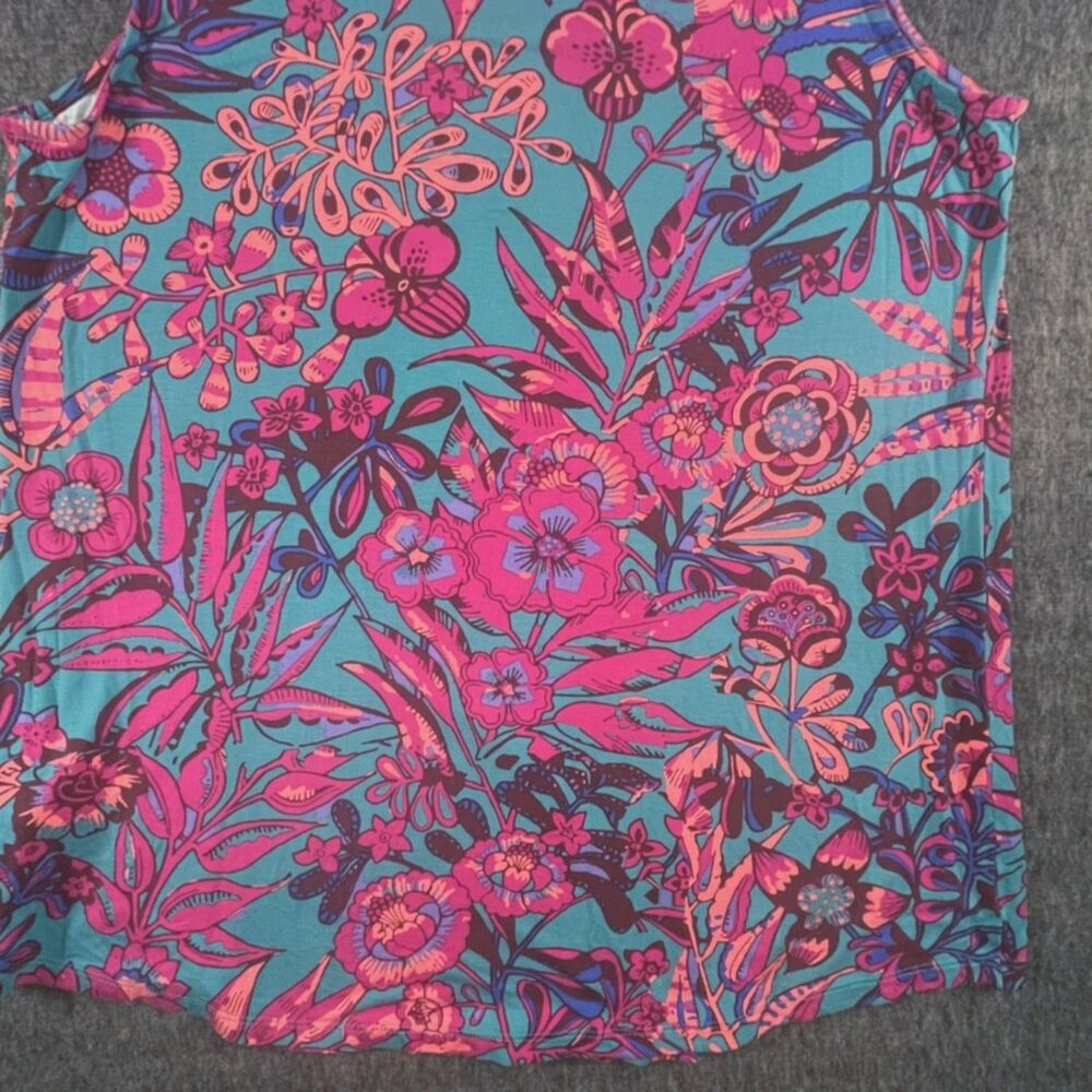 Soft Surroundings Embroidered V-Neck Knit Tank Top Pink Teal Floral sz L Boho - Picture 8 of 9